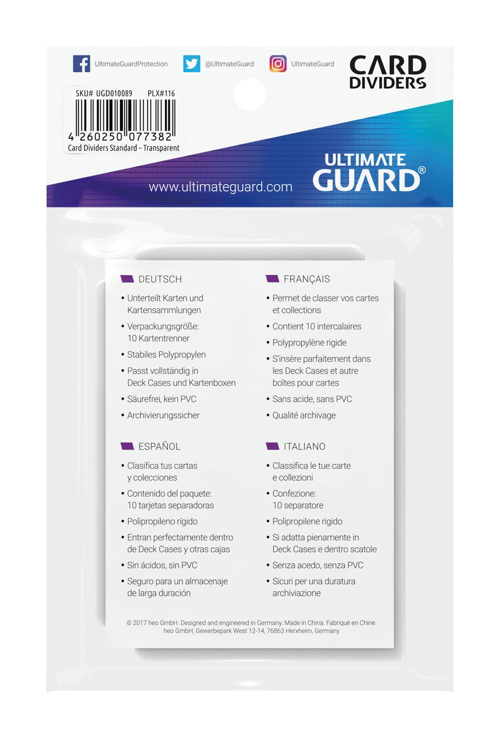 Ultimate Guard Kartentrenner, 10 Stück, transparent, beschreibbar, aus Polypropylen, passt in Kartenboxen, säurefrei.