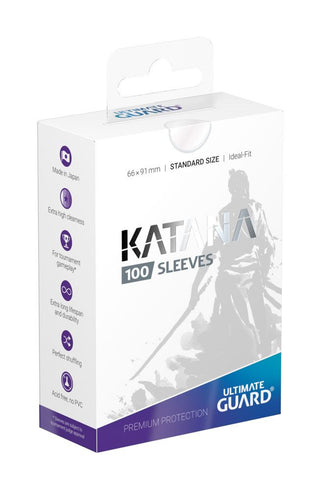 Ultimate Guard Katana Sleeves, 100 Stück, Standardgröße, transparent, Verpackung mit Samurai-Design.