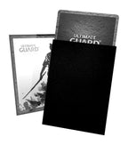 Schwarze Ultimate Guard Katana Sleeves, 100er Pack, Standardgröße, mit Samurai-Design.
