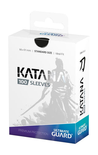 Ultimate Guard Katana Sleeves, 100er Pack, Standardgröße, schwarz, Verpackung mit Samurai-Motiv.