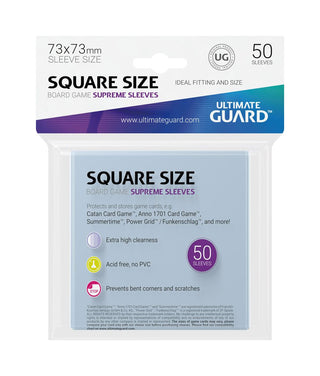 Ultimate Guard Supreme Sleeves für quadratische Brettspielkarten, 50 Stück, 73x73mm, Schutz für Catan, Anno 1701.