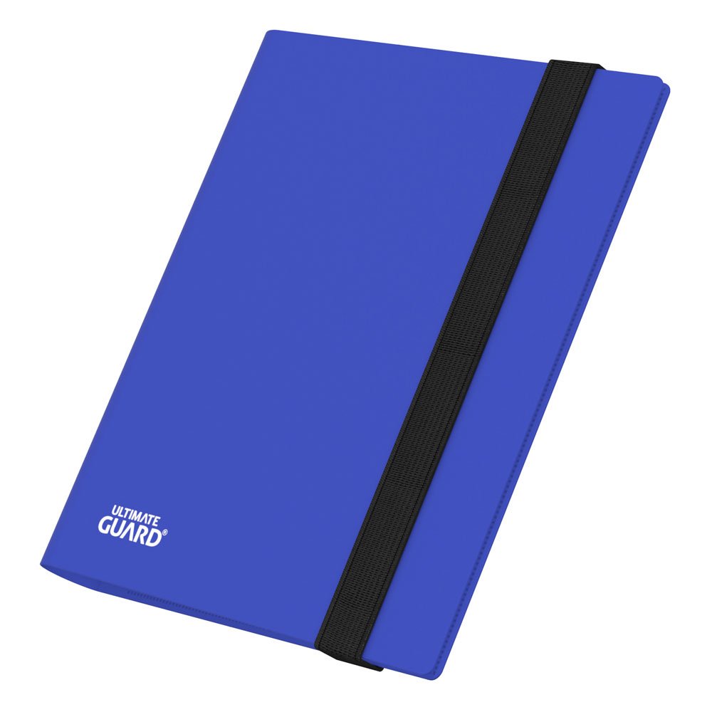 Blaue Ultimate Guard Flexxfolio 160 Kartenmappe mit schwarzem Gummiband, 8-Pocket Design für Sammelkarten.