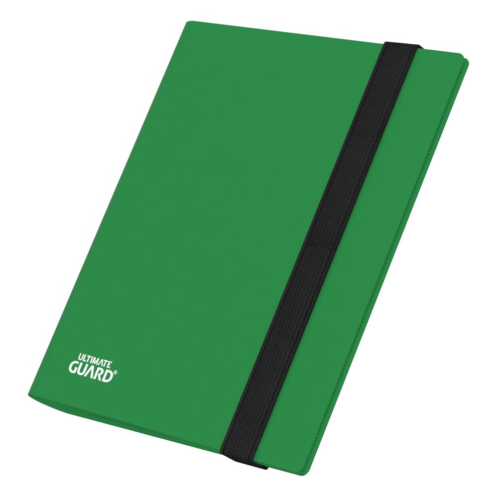 Grüne Ultimate Guard Flexxfolio 160 Kartenmappe mit schwarzem Gummiband, 8-Pocket Design.