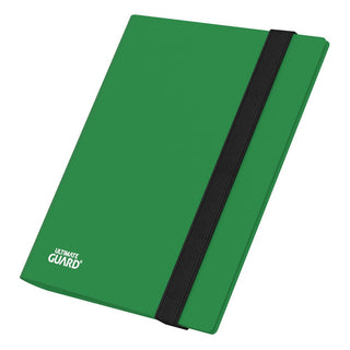 Grüne Ultimate Guard Flexxfolio 160 Kartenmappe mit schwarzem Gummiband, 8-Pocket Design.
