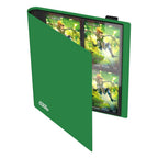 Grüne Ultimate Guard Flexxfolio 160 Kartenmappe, offen mit Sammelkarten sichtbar.