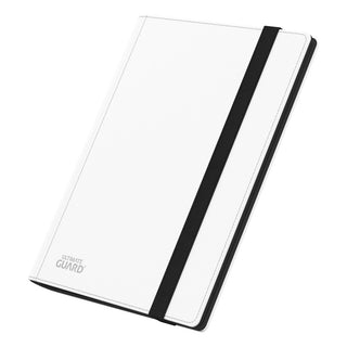 Ultimate Guard Flexxfolio 360, weiße Kartenmappe mit XenoSkin-Einband und schwarzem Gummiband, 18-Pocket-Design.