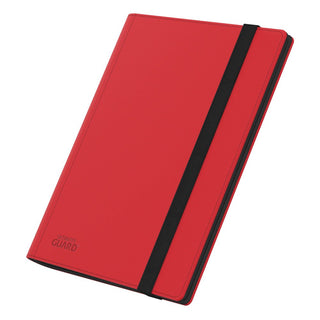 Rote Ultimate Guard Flexxfolio 360 Kartenmappe mit 18-Pocket XenoSkin und schwarzem Gummiband.