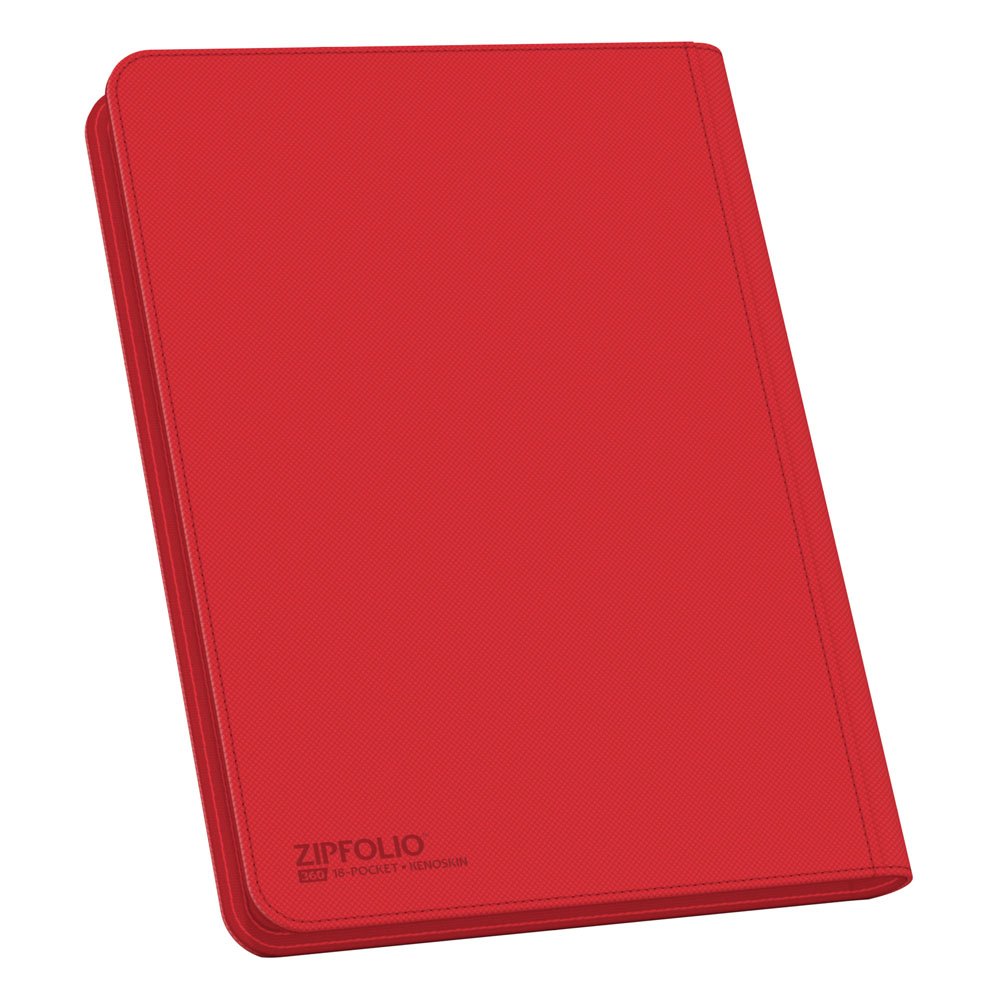 Rote Ultimate Guard Zipfolio 360 Kartenmappe mit XenoSkin, 18-Pocket, Reißverschluss, für Sammelkarten.