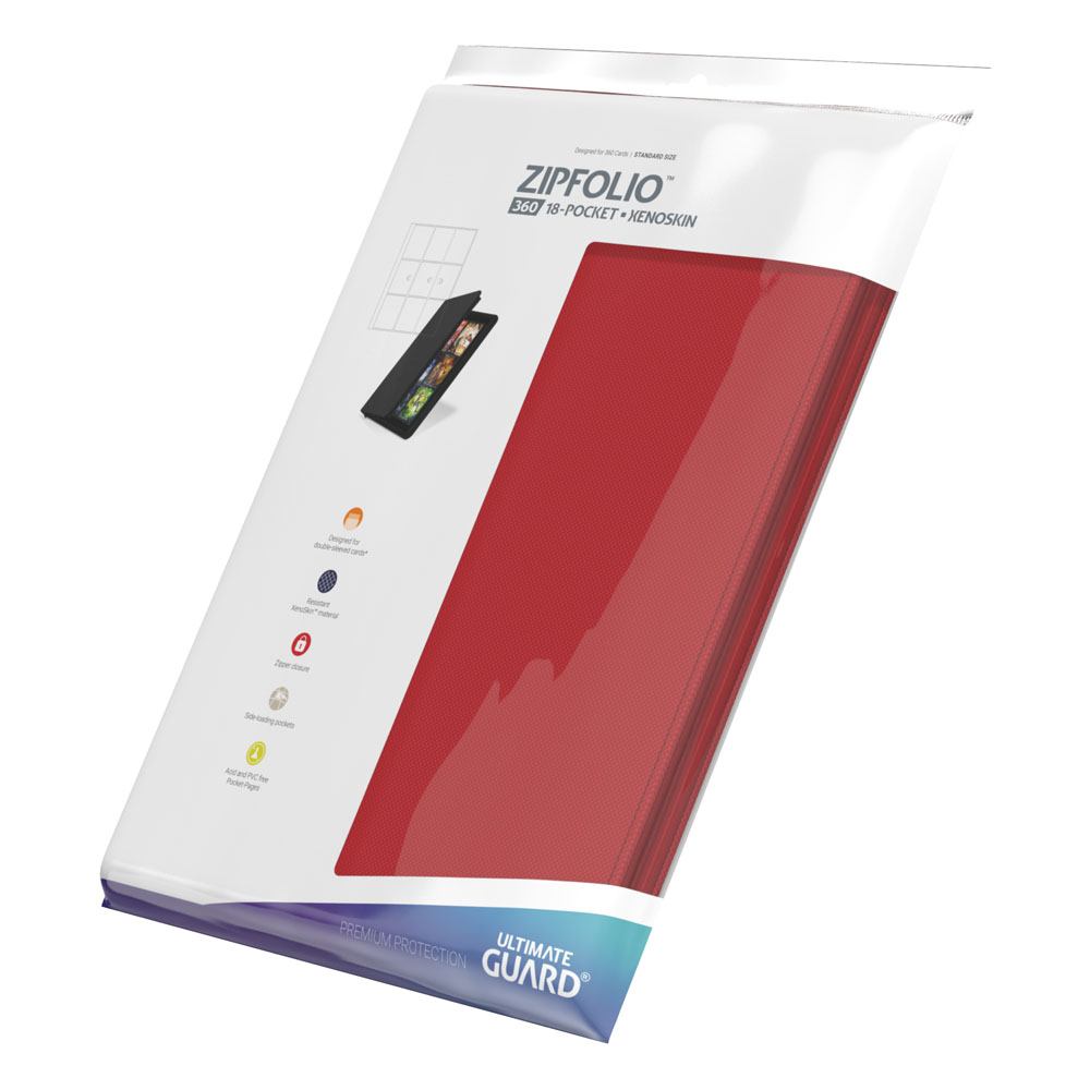 Ultimate Guard Zipfolio 360, rote 18-Pocket Kartenmappe mit XenoSkin-Einband und Reißverschluss, für Sammelkarten.