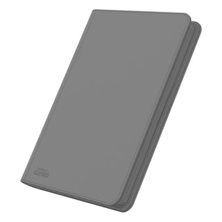 Graue Ultimate Guard Zipfolio 360 Kartenmappe mit XenoSkin-Einband und Reißverschluss, 18-Pocket-Design für Sammelkarten.