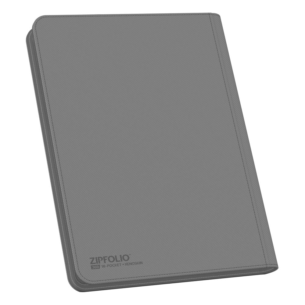 Ultimate Guard Zipfolio 360, graue Kartenmappe mit 18-Pocket XenoSkin-Einband und Reißverschluss.