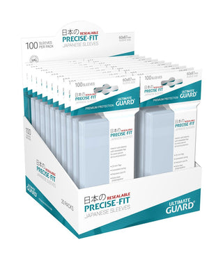 Ultimate Guard Precise-Fit Sleeves, 100 Stück, wiederverschließbar, japanische Größe, transparent, in Displaybox.