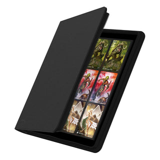Ultimate Guard Zipfolio 480, schwarze Kartenmappe mit XenoSkin-Einband, zeigt Karten in 24-Pocket-Layout.