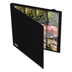 Schwarze Ultimate Guard Flexxfolio 480 Kartenmappe, geöffnet, zeigt Karten in 24-Pocket-Seiten.