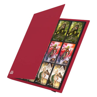 Rote Ultimate Guard Flexxfolio 480 Kartenmappe, offen mit Sammelkarten sichtbar.