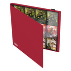 Rote Ultimate Guard Flexxfolio 480 Kartenmappe mit offenen Seiten, zeigt Karten in 24-Pocket-Layout.