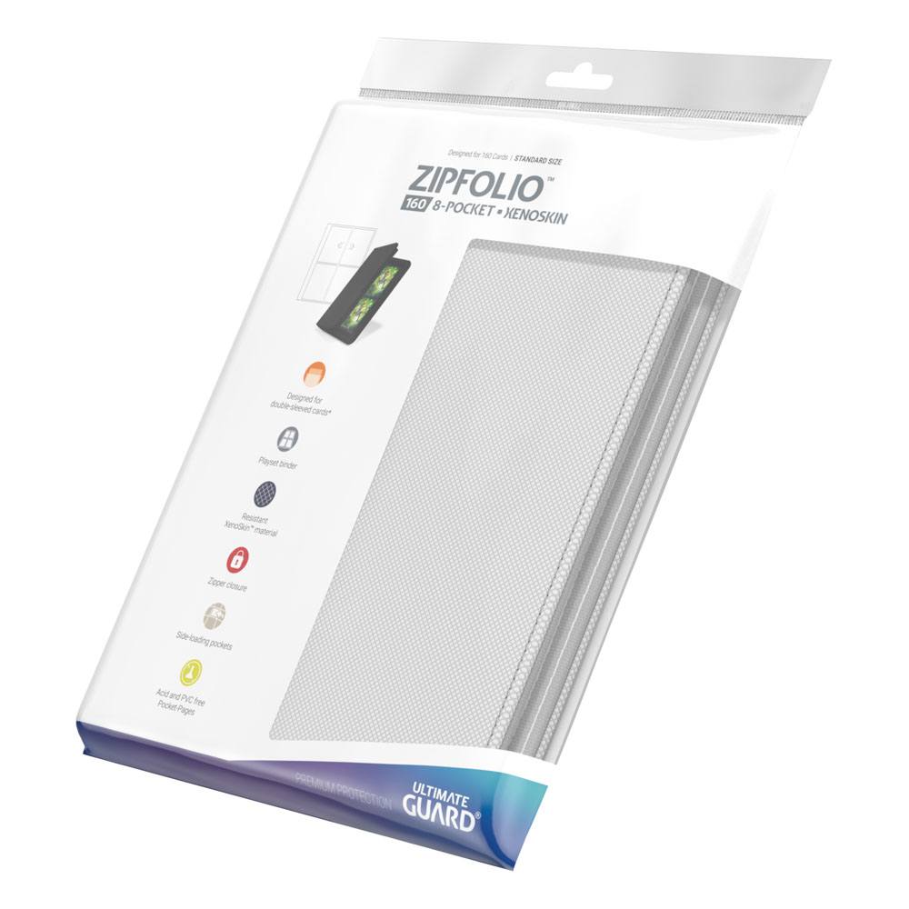 Ultimate Guard Zipfolio 160, weiße Kartenmappe mit XenoSkin-Einband und Reißverschluss, 8-Pocket Design.