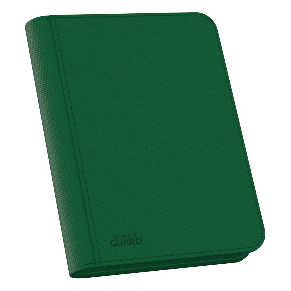 Grüne Ultimate Guard Zipfolio 160 Kartenmappe mit XenoSkin-Einband und Reißverschluss, 8-Pocket-Design.