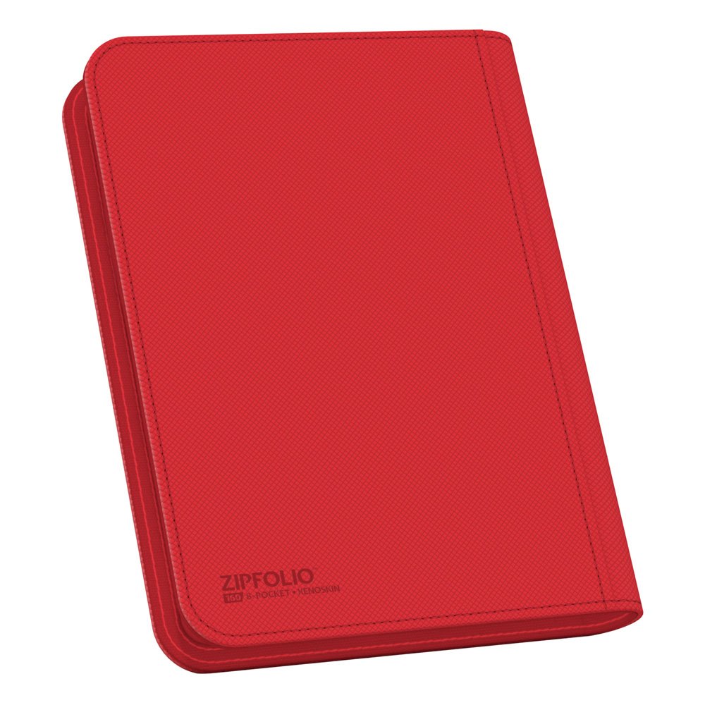 Rote Ultimate Guard Zipfolio 160 Kartenmappe mit XenoSkin und Reißverschluss, 8-Pocket Design für Sammelkarten.