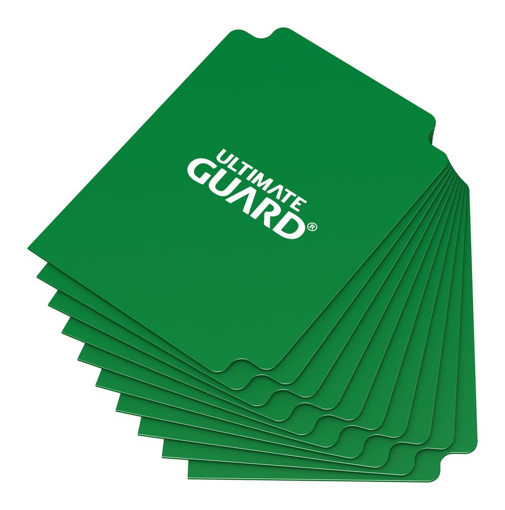 Grüne Ultimate Guard Kartentrenner, 10 Stück, beschreibbar, aus Polypropylen, für Kartenorganisation.
