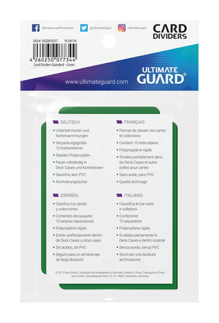 Ultimate Guard Kartentrenner Standardgröße Grün, 10er-Pack, aus Polypropylen, beschreibbar, säurefrei, für Kartenboxen.