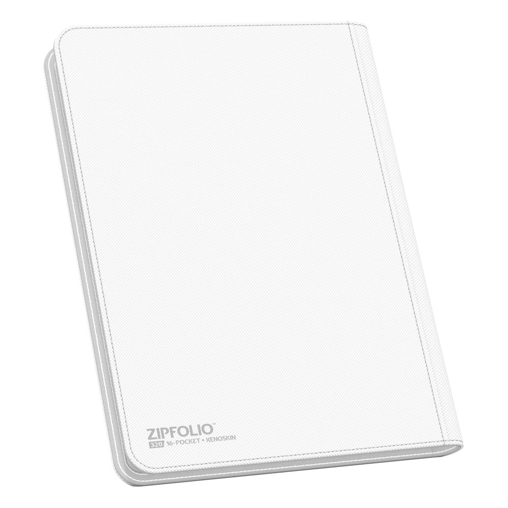 Weiße Ultimate Guard Zipfolio 320 Kartenmappe mit XenoSkin-Einband und Reißverschluss, 16-Pocket Design.
