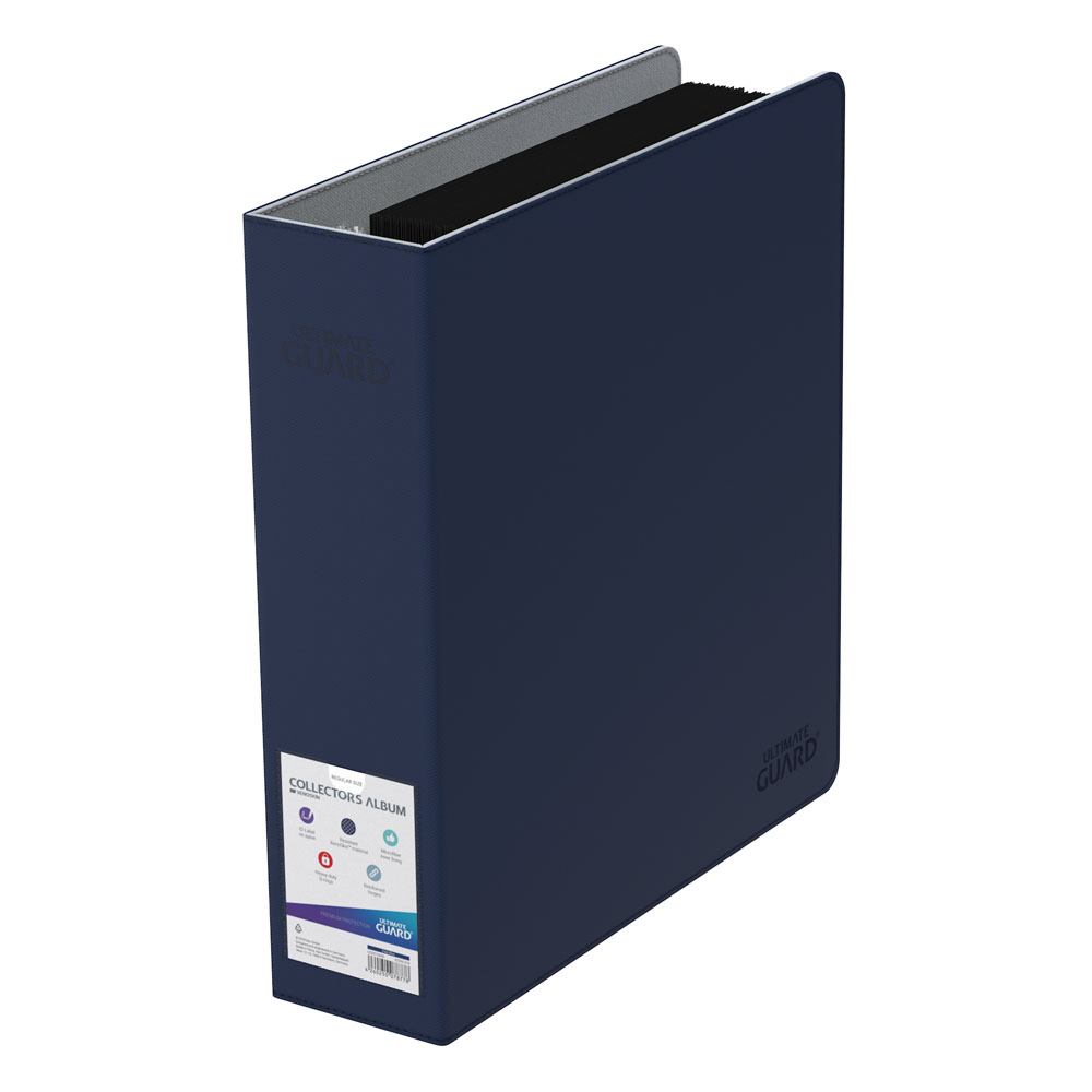 Blauer Ultimate Guard Collector's Album XenoSkin 3-Ringordner mit beschreibbarem Label.