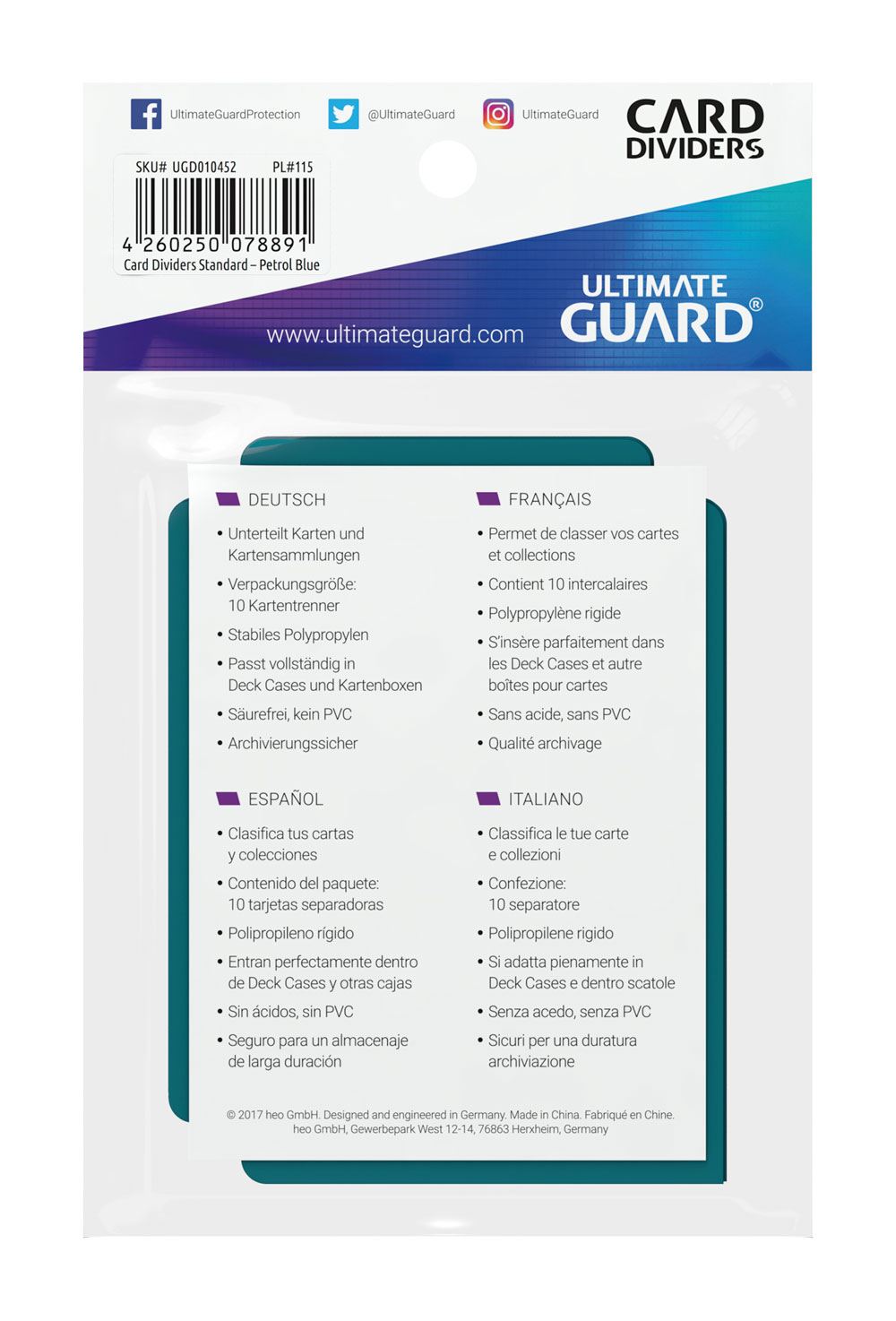Ultimate Guard Kartentrenner Standardgröße, petrolblau, 10 Stück, beschreibbar, aus Polypropylen, säurefrei.