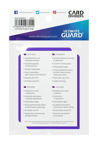 Ultimate Guard Kartentrenner Standardgröße Violett, 10 Stück, beschreibbar, Polypropylen, säurefrei, für Kartenboxen.