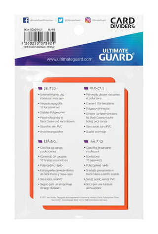 Ultimate Guard Kartentrenner Standardgröße Orange, 10 Stück, aus stabilem Polypropylen, beschreibbarer Registerreiter.