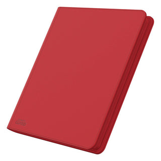 Rote Ultimate Guard Zipfolio 480 Kartenmappe mit XenoSkin-Einband und Reißverschluss, 24-Pocket-Design.