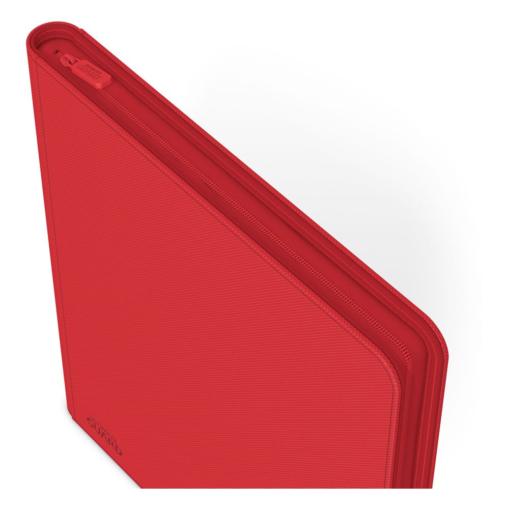Rote Ultimate Guard Zipfolio 480 Kartenmappe mit Reißverschluss und XenoSkin-Einband, 24-Pocket Design.