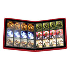 Rote Ultimate Guard Zipfolio 480 Kartenmappe mit offenen Seiten, gefüllt mit Sammelkarten.