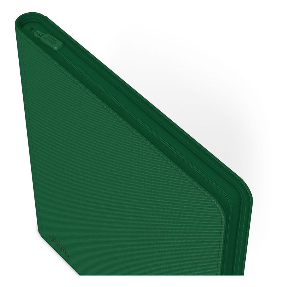 Grüne Ultimate Guard Zipfolio 480 Kartenmappe mit XenoSkin-Einband und Reißverschluss, 24-Pocket Design.