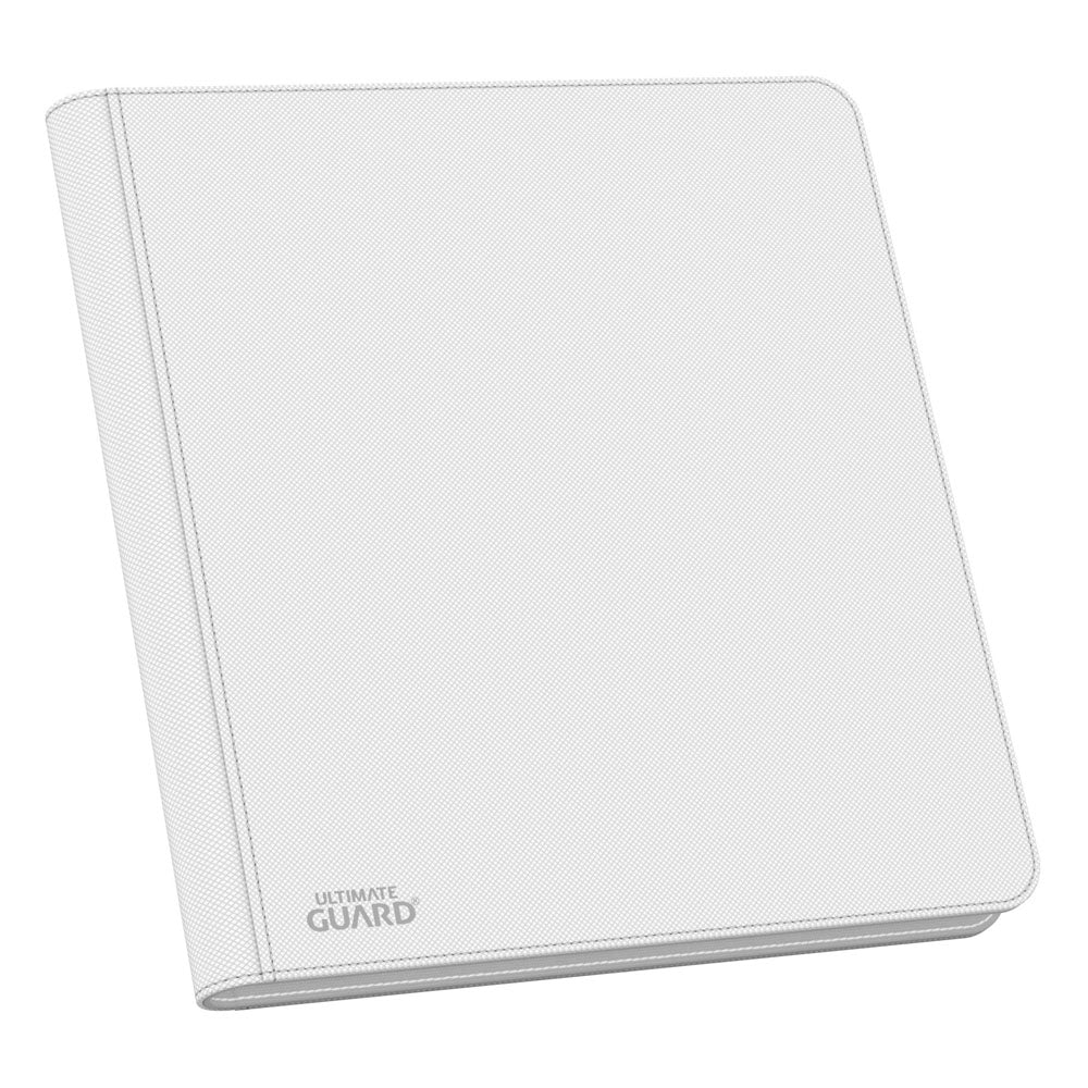 Weiße Ultimate Guard Zipfolio 480 Kartenmappe mit XenoSkin-Einband und Reißverschluss, 24-Pocket-Design.