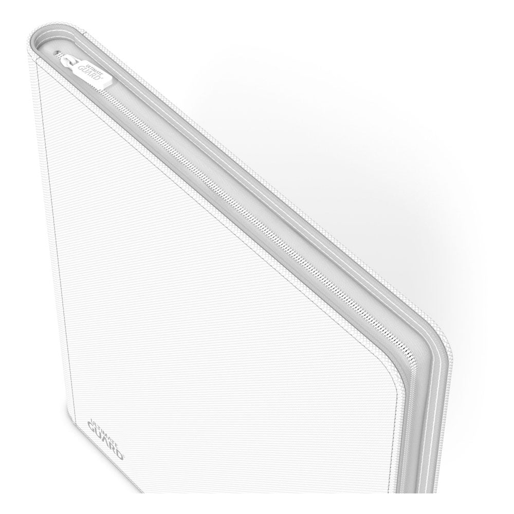 Weißes Ultimate Guard Zipfolio 480 XenoSkin mit Reißverschluss, 24-Pocket für Playsets-Karten.