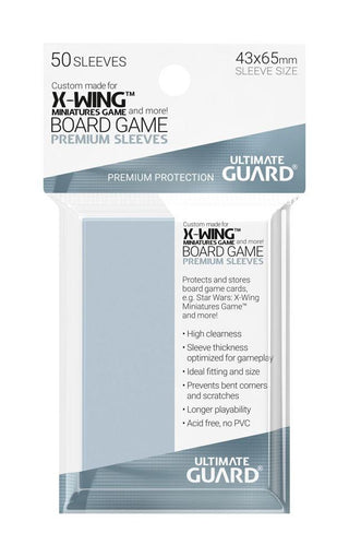 Ultimate Guard Board Game Sleeves (50) für X-Wing Miniatures, 43x65mm, säurefrei, hoher Schutz, transparente Hüllen.