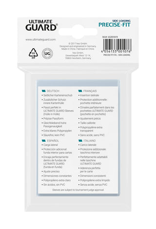 Ultimate Guard Precise-Fit Sleeves, 100 transparente Kartenhüllen, seitlicher Einschub, für Magic und Pokémon geeignet.