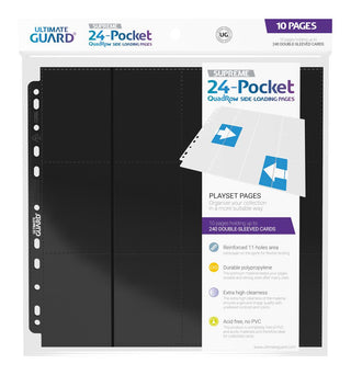 Ultimate Guard 24-Pocket QuadRow Seiten, schwarz, 10er Pack, doppelseitig, 11er-Lochung, ideal für Sammelkarten.