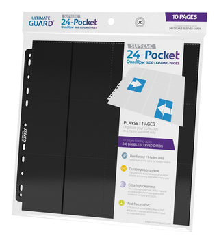 Ultimate Guard 24-Pocket QuadRow Seiten, schwarz, 10er-Pack, doppelseitig, 11er-Lochung, für Sammelkarten.