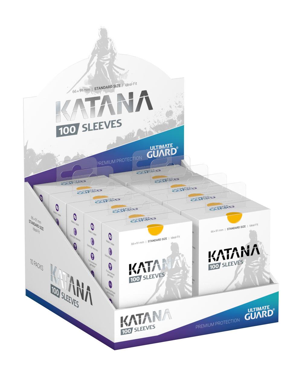 Ultimate Guard Katana Sleeves Gelb, 100er Packung, in Displaybox, Standardgröße, Premium-Kartenschutz.
