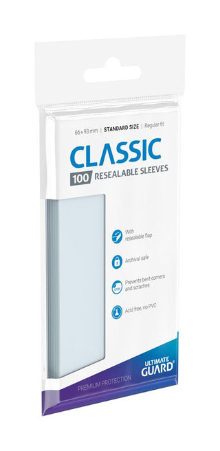 Ultimate Guard Classic Sleeves, wiederverschließbar, 100 transparente Kartenhüllen für Standardgröße, Schutz für Sammelkar...