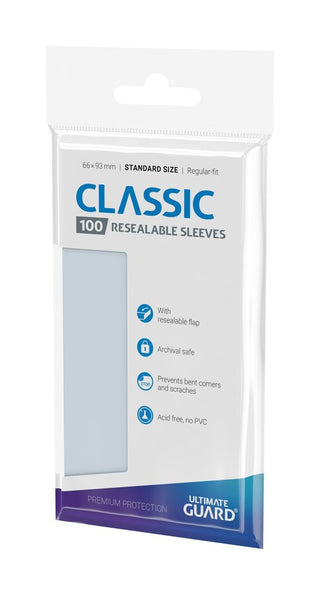 Ultimate Guard Classic Sleeves, 100 Stück, wiederverschließbar, transparent, Standardgröße, für Sammelkarten.