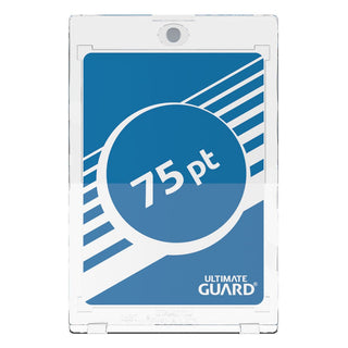 Ultimate Guard Magnetic Card Case 75 pt, transparent, für Kartenschutz, mit blauem Design und Logo.