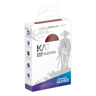 Ultimate Guard Katana Sleeves, 60 Stück, japanische Größe, rot, Verpackung mit Samurai-Motiv.