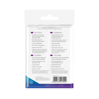 Rückseite der Ultimate Guard Supreme UX 3rd Skin Sleeves Verpackung mit mehrsprachiger Beschreibung und Barcode.