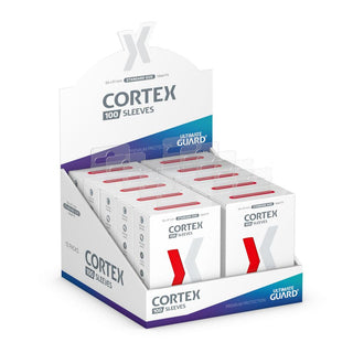 Ultimate Guard Cortex Sleeves Standardgröße Rot (100) in Displaybox, ideal für TCG-Spieler.