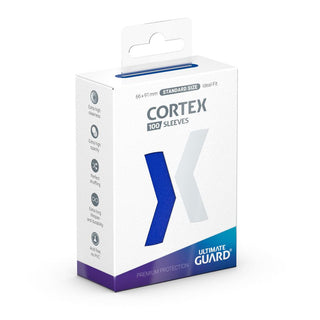 Verpackung der Ultimate Guard Cortex Sleeves, Standardgröße, Blau, 100 Stück.
