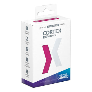 Ultimate Guard Cortex Sleeves Standardgröße Pink, 100 Stück, Verpackung mit Logo und Details.
