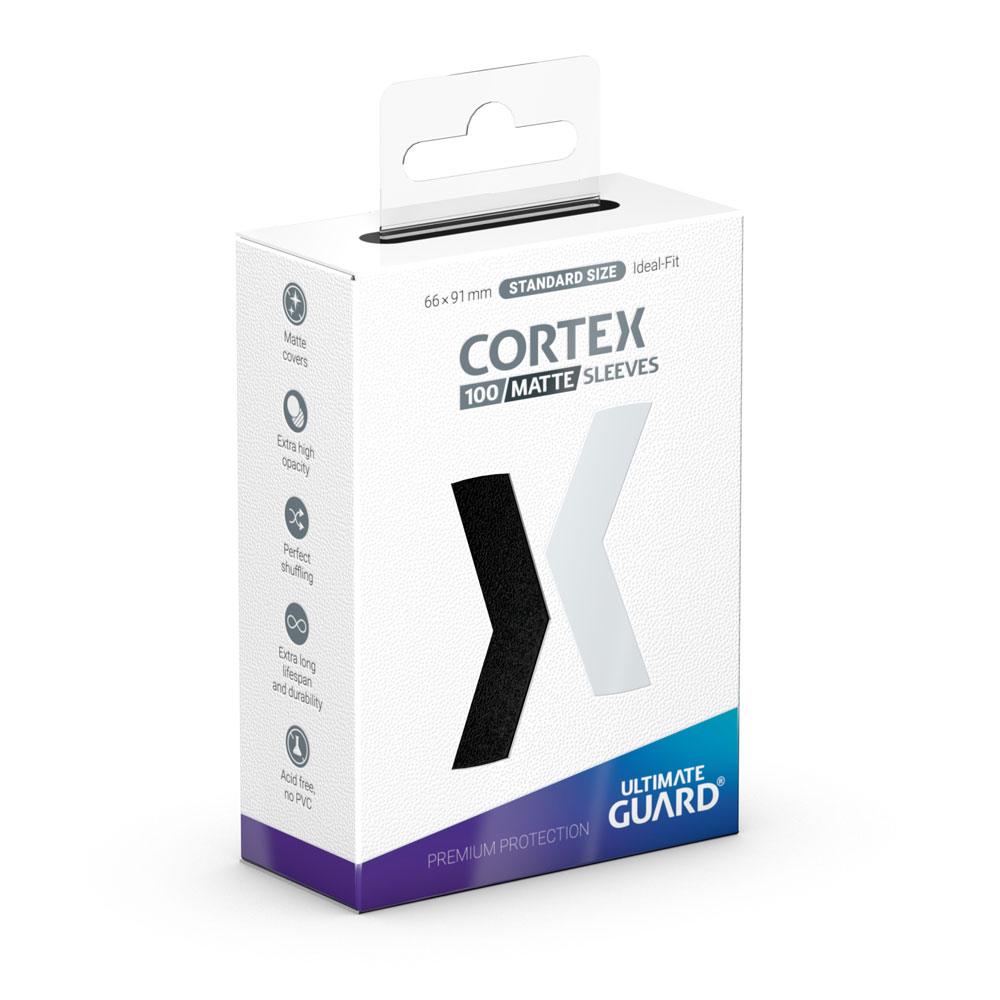 Ultimate Guard Cortex Sleeves, 100 Stück, Standardgröße, matt-schwarz, Verpackungsvorderseite.